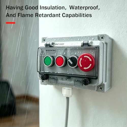 Waterproof Push Button Switch Box, IP67 Rated, Outdoor Industrial Start/Stop Control Box with Protective Cover (Green/Red/2-position knob/Emergency Stop) - color: Green/Red/2-position knob /Emergency Stop