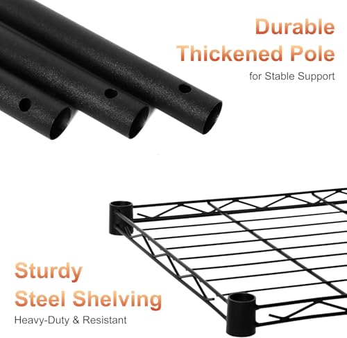 Storage Shelves - 5 Tier Metal Shelving Unit, 14" D × 36" W × 72" H - color: Black, size: 14"D X 36"W x 72"H, 5 Tier