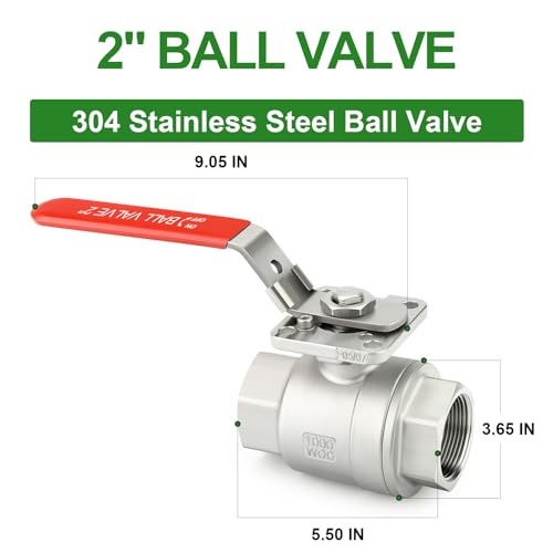 TAISHER 1PCS 2" FNPT Heavy Duty 2PC High Platform Ball Valve 304 Stainless Steel with Red Handles W0G1000 - size: 2" FNPT
