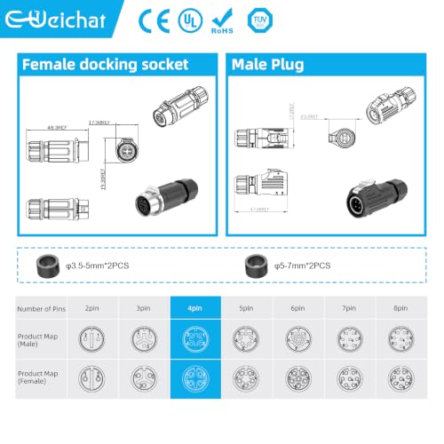 LP12 4PIN Industrial Waterproof Connector IP68 Quickly Plugging Aviation Connector Solder-Assembly M12 4PIN Circular Connector Fast Release Electrical Connector Male Plug&Female Socket - size: 4 Pin, style: Male Plug / Female Socket