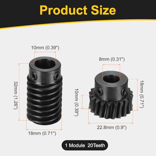 uxcell Worm Gear Set 1 Mod 20T 1:20 Reduction Rate,Gear 8mm,Rod 10mm Bore - size: Gear 8mm, Rod 10mm Bore