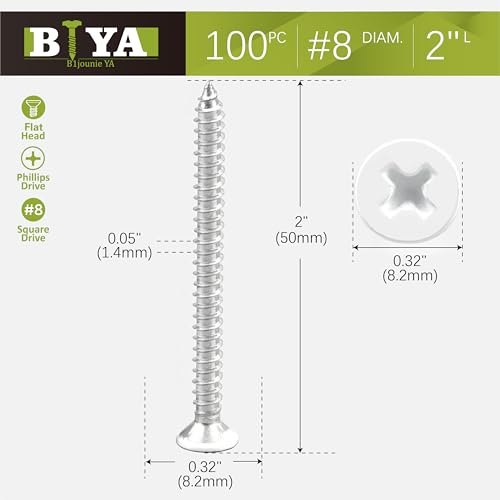 White Head Screws,100 PCS #8X2 Stainless Steel Phillips Flat Head Screws - color: White, size: #8x2"