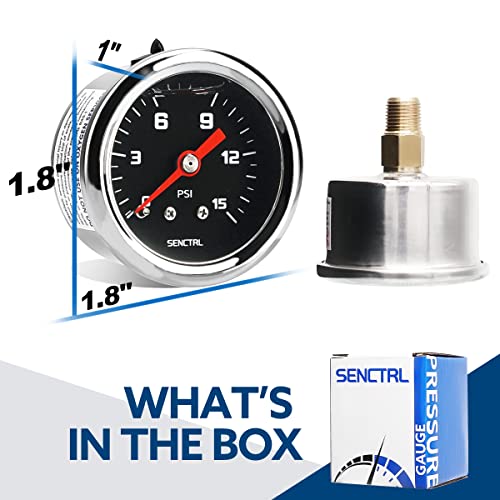 SENCTRL 0-15 Psi Fuel Pressure Gauge, 1/8" NPT Back Mount, Black Dial - size: 0-15 Psi, style: Back Mount(Black dial)