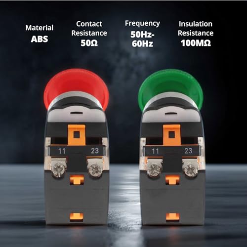 Emergency Push Button Switch, Green&Red Mushroom Head, for Home or Industrial Equipment, Operating Rooms, Distribution Boxes, NO NC, 22mm, Spring Return (2 Pack) - size: 1 Green + 1 Red, style: Spring Return