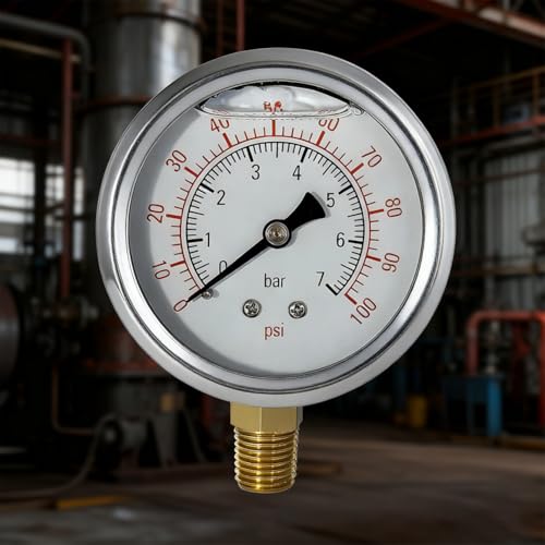 YSIL 0-100 Psi Liquid Filled Low Pressure Gauge 1/4”NPT Lower Mount 2PCS - size: 0-100Psi