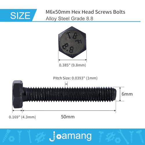 M6 x 50mm 10Pcs Hex Head Screws Bolts, M6 x 1.0 Bolt, 8.8 Grade Alloy Steel, Hexagon Head Screws, Black Oxide Finish, Metric Full Machine Thread - size: M6 x 50 mm(10PCS)