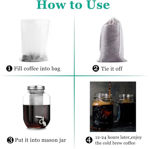 Yzurbu 100pcs 8''x12'' Cold Brew Coffee Bags, No Mess Disposable Filter Bag with Drawstring for Coffee Grounds & Ice Tea - size: 100pcs - 8''x12''