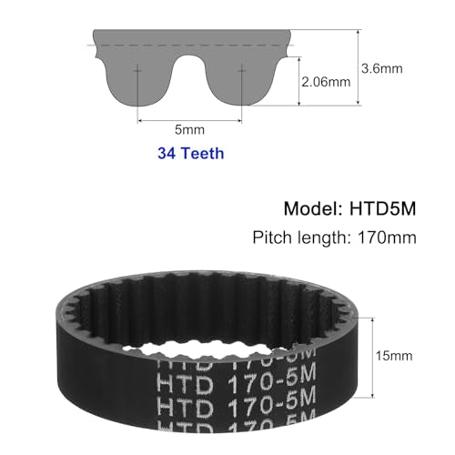 uxcell 3pcs HTD-5M Rubber Timing Belt 34 Teeth, 170mm Pitch Length x 15mm Width x 3.6mm Height, Closed Loop Pulley Timing Belt - size: 170mm