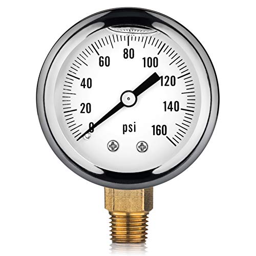 Renator Water Pressure Gauge 1/4" NPT. RV Camper Water Pressure Gauge Oil Filled 0-160 PSI