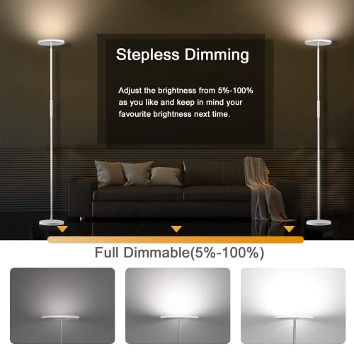 JOOFO LED Torchiere Floor Lamp with Remote, Stepless Dimmable Pearl White - color: Pearl White