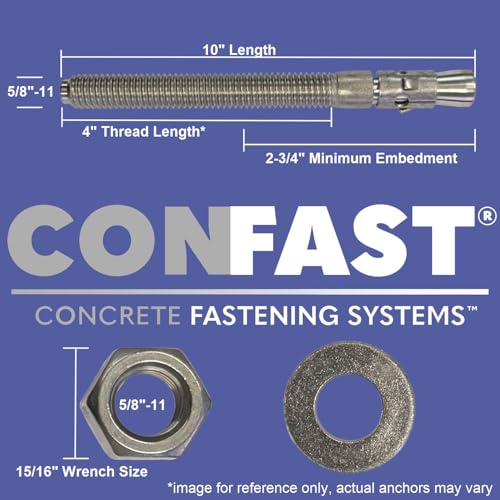 CONFAST 5/8" x 10" Stainless Steel Wedge Anchor (10 per Box) - size: 5/8" x 10"