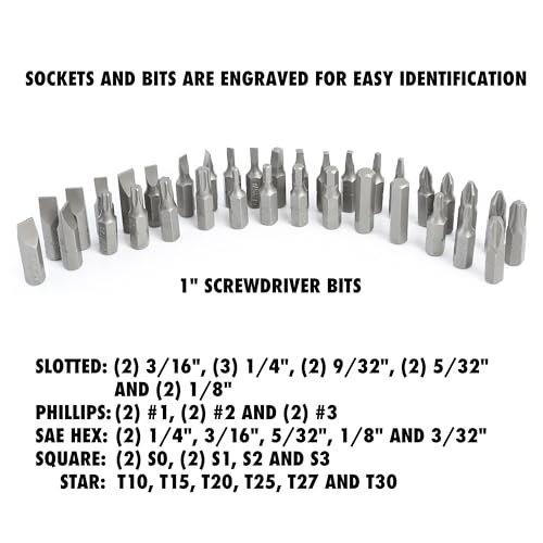 OEMTOOLS 26549 53-Pc Socket Wrench Set, Mini Ratchet Kit for Tight Spaces and Precision Fastening, Socket Set Includes SAE/Metric Sizes, 3/8” Extension Bar, Folding Case Included