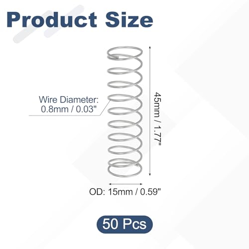 uxcell 50pcs 304 Stainless Steel Compression Springs 0.8mmx15mmx45mm Small - size: 15mmx45mm