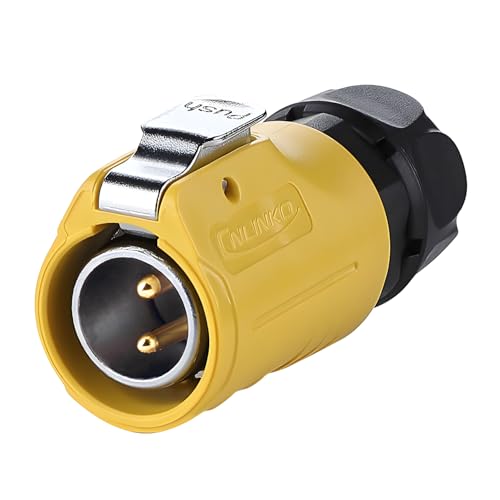 CNLINKO LP-20 2 Pin IP68 Waterproof Connector M20 Male Plug Female Socket Fast Locking 2-12 Pin Circular Connector for Stage Lighting Solar Panel Wiring(2 Pin) - size: 2 PIN, style: Yellow/Single-Hole Socket