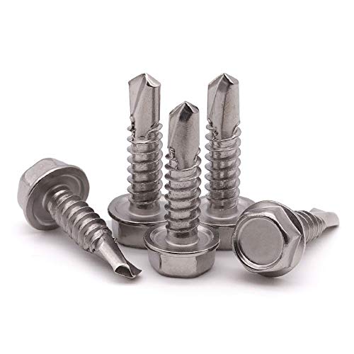 #14 x 1 (50 Pack) Hex Washer Head Self Drilling Screws (3/4" to 7" Available), 410 Stainless Steel Self Tapping Sheet Metal Screws, No Pre-drilled Needs - size: #14 x 1"