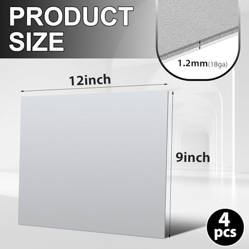 Hicarer 4 Pcs Mild Steel Sheet Cold Rolled 18 Gauge Metal Plate Weldable Metal Sheets for Professional Industrial DIY Use, Clean Surface Easy to Weld (9" X 12") - size: 9" X 12"