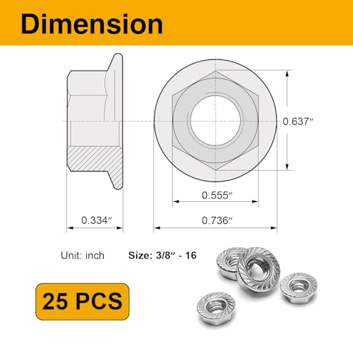25PCS 3/8"-16 Serrated Flange Nuts, 304 Stainless Steel Hex Nuts - size: 3/8 25PCS
