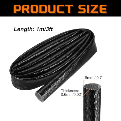 MECCANIXITY 3ft Braided Cable Sleeve, 0.7" ID 200C Heat Resistant 1500V Fiberglass Wire Insulation Cord Protector Organizer Wires Management for Motor Engine Fuel Line, Black - color: Black, size: 3ft-18mm