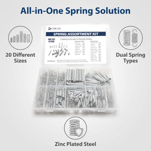 400pcs Spring Assortment Kit-20 Sizes Compression & Extension Spring Set