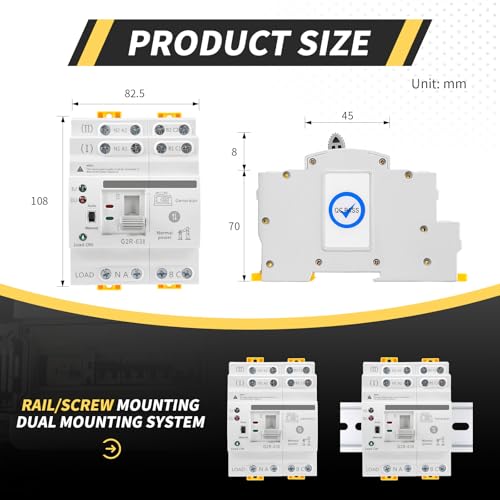 Mini ATS Automatic/Manual Transfer Switch 4P 63A AC220V, Home Generator Manual Transfer Switches for Uninterruptible Power Supply, 3Phas Dual Auto Power Electrical Selector Switch DIN Rail Mount G2R - style: ATS G2R 4P 63A AC220V