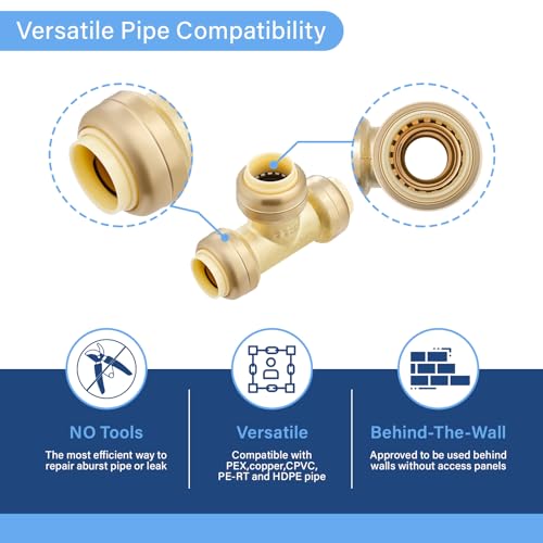 MEASUREMAN Push to Connect Pressure Gauge 0-200Psi Stainless Steel Vibration Proof, 2" Dial Size, with 1/2 Inch Push Fit Plumbing Tee - size: 1/2 Inch Push Fit Plumbing Tee