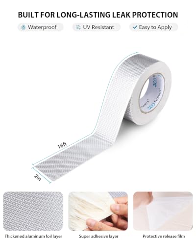 Butyl Roof Repair Tape, Waterproof Sealing Aluminum Foil Tape - size: 2 in x 16 ft (W x L)
