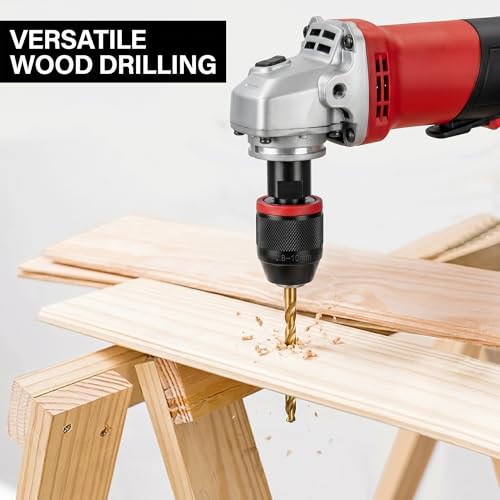 5/8-11 Angle Grinder Keyless Self-Locking Ratchet Drill Chuck, 1/16"-3/8" Clamp Range, 5/8"-11 to 1/2"-20 Arbor Adapter & 10 Pcs Rotary Burrs for Drilling, Grinding, Polishing, Wood & Metal Work