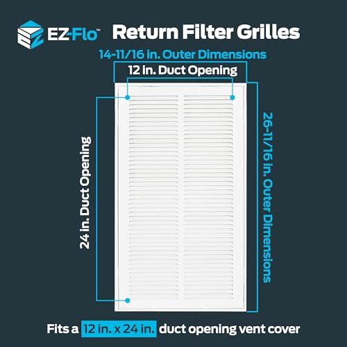EZ-FLO 12 x 24 Inch (Duct Opening) Return Air Vent Cover for Wall or Ceiling, Solid Steel Return Air Filter Grille, HVAC Vent Cover, White, 61668 - size: 12 in. x 24 in.