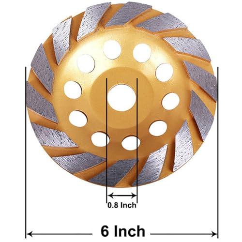 Elome Diamond Grinding Cup Wheel Disc 6" Premium Grade for Angle Grinder 14-Segment Heavy Duty Turbo Row Concrete Granite Stone Ceramic with 6/8" 20mm Thread - size: 6" Turbo