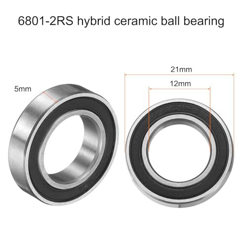 uxcell 6801-2RS Hybrid Ceramic Deep Groove Ball Bearings 12x21x5mm Si3N4 Silicon Nitride Balls Steel Rings Double Sealed Bearing for Motors, CNC Spindles (ABEC5) - size: 6801-2RS