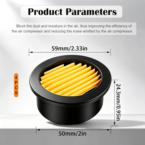 4pcs Air Compressor Replacement Filter Elements,Air Compressor Intake Paper Filter Sound Muffler Accessories for generators,blowers, exhaust ports H-068 - size: Replacement Filter