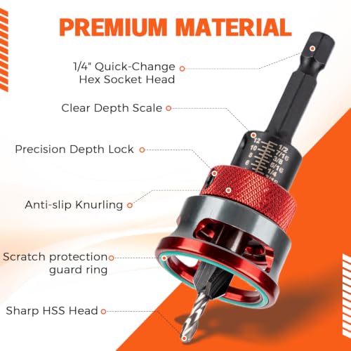 8 PCS Countersink Drill Bit Set with Adjustable Depth Stop Collar