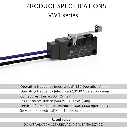 Hinge Roller Lever Waterproof Momentary Push Button Micro Limit Switch with Line 1NO Snap Action Mini Switches 2 Pins 1 Pc for Arduino, Appliance and Electronic Equipment - color: Hinge Roller Lever 2 Pin