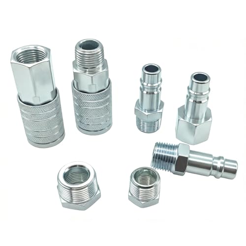 7-Piece 1/2" NPT Industrial Air Coupler Plug Set, Air Compressor Fittings