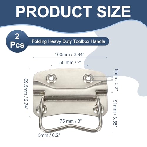 PATIKIL 3.9inch Spring Loaded Handle, 2 Pcs Folding Heavy Duty Toolbox Pull Chest Handles Surface Mount Folding Grip for Toolbox Chest Case Crates Storage Boxes, Silver Tone - size: 3.9inch