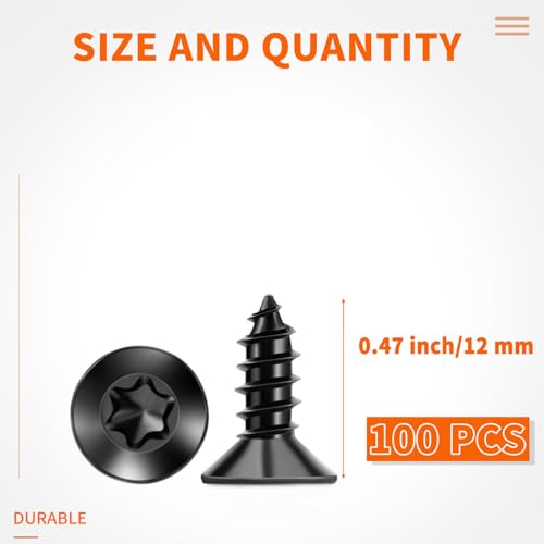 100 PCS #8 X 1/2 Inch Black Coated Flat Head Torx/Star Wood Screws, Stainless Steel 18-8 (A2) Fully Threaded 8 X 1/2'' Screw by TPOHH - size: #8 X 1/2 inch