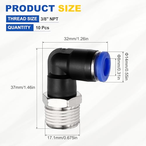 10Pcs Male Elbow Push to Connect Fitting Fit 8mm OD Tube 3/8" NPT - color: Blue, size: 8mm OD x 3/8" NPT