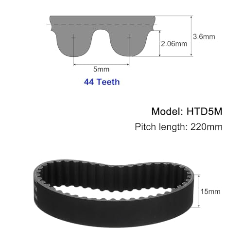 uxcell 3pcs HTD-5M Rubber Timing Belt 44 Teeth, 220mm Pitch Length x 15mm Width x 3.6mm Height, Closed Loop Pulley Timing Belt - size: 220mm