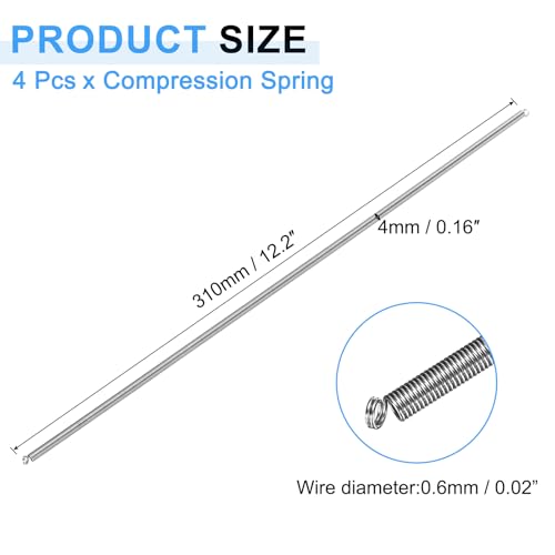 uxcell 4pcs Extension Springs 0.6x4x300mm/0.02x0.16x11.81in Extended Spring - size: 0.6x4x300mm/0.02x0.16x11.81in