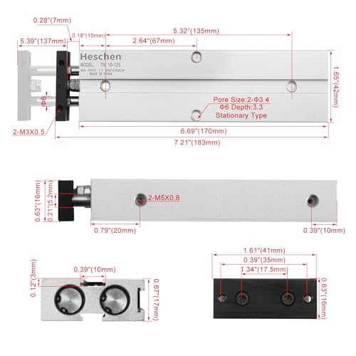 Heschen Double Rod Air Cylinder, TN10x125, 10mm Bore, 125mm Stroke, Double Acting Pneumatic Actuator with Magnetic Piston, 0.4° High Non-Rotation Precision for CNC Robotics & Pick-and-Place Automation - size: 125mm Stroke