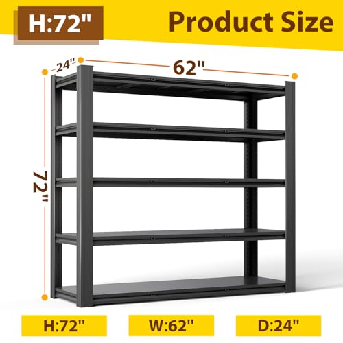5000Garage Shelving, Heavy Duty Storage Shelves Metal Shelf Unit Adjustable Industrial Storage Racks for Shop,Warehouse,Basement (72 * 62 * 24) - size: 72"H x 62"W x 24"D