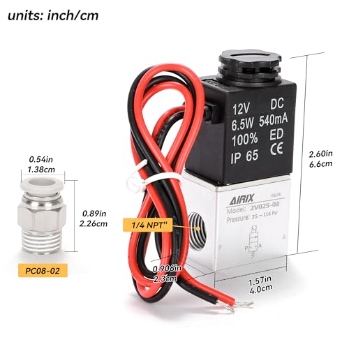 1/4" NPT Solenoid Valve 2V025-08, 2-Way Normally Closed, DC 12V, Lead - size: NPT1/4″/DC12/Out of line, style: 2-Way Solenoid Valve