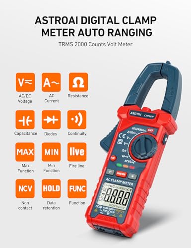 AstroAI Digital Clamp Meter Multimeter 2000 Counts Amp Voltage Tester Auto-ranging with AC/DC Voltage, AC Current, Resistance, Capacitance, Continuity, Live Wire Test, NCV, Blue (Pack of 2) - color: Blue, size: 2000 Counts (Pack of 2)