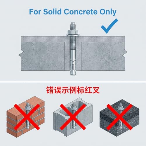 QWORK Concrete Wedge Anchors 1/2" x 7", 25 Pcs Solid Concrete Expansion Bolts for Machinery, Railing & Bracket Installation