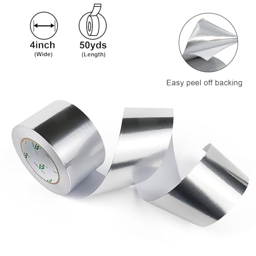 BOMEI PACK Aluminum Foil Tape - 4 Inch x 50 Yards - 3.2mil Heavy Duty Metal Duct Tape, Aluminum HVAC Tape for Sealing & Patching, Air Ducts, Insulation Metal Repair, Professional Grade - size: 100mm