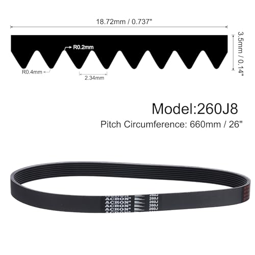 uxcell 260J8 PJ V-Ribbed Belt 8 Ribs 26" L x 0.74" W x 0.14" H, (EPDM) - size: 260J8