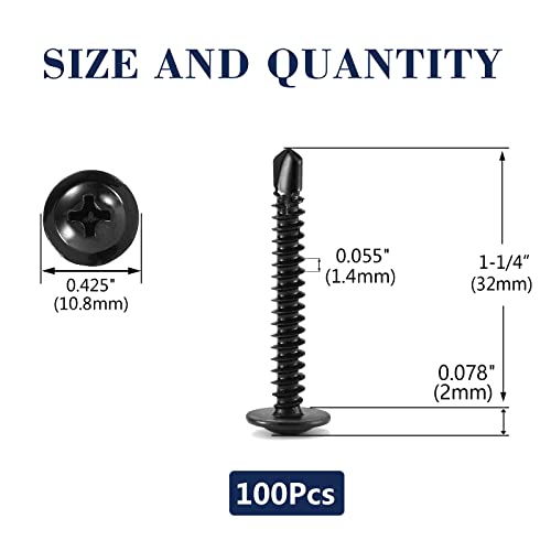 #8 x 1-1/4" Sheet Metal Screws 100Pcs 410 Stainless Steel Truss Head Fast Self Tapping Screws Black Oxide by SG TZH - color: Black, size: #8 x 1-1/4"