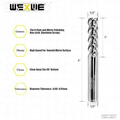 Tools High Finishing Carbide End Mill for Aluminum or Copper Cutting, U-Type Design Square Milling Cutter, 3 Flute Mill Bits Sets 1/2 Shank (1/2-3" 1PCS) - size: 1/2"DIA - 1"FL - 3"OL 1/2Shank 1PCS