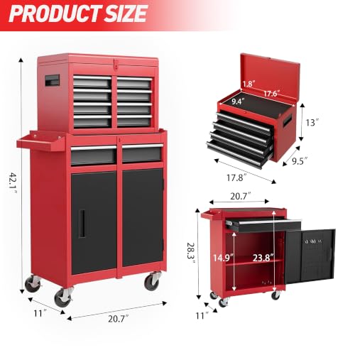 5-Drawer Rolling Tool Chest with Detachable Top Toolbox - color: Red, style: 5 drawer-detachable