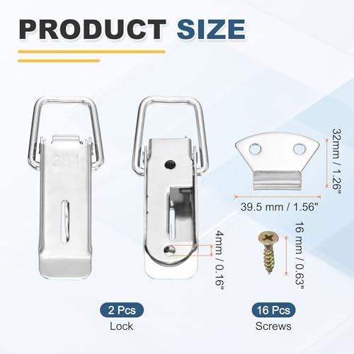HARFINGTON 2 Pcs Spring Loaded Toggle Latch Catch Hasp Clamp Lock Silver